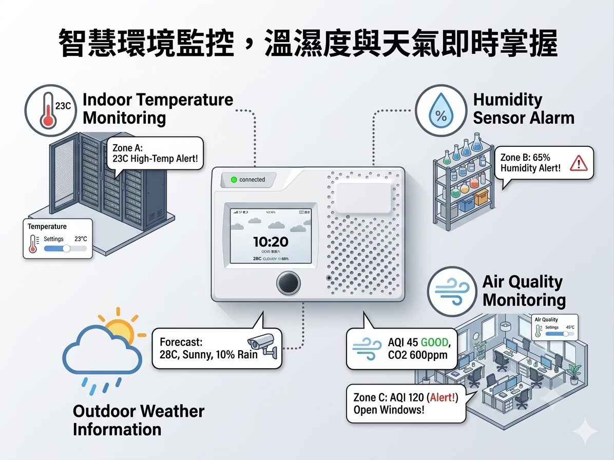 智慧環境監控:溫濕度與天氣即時掌握
