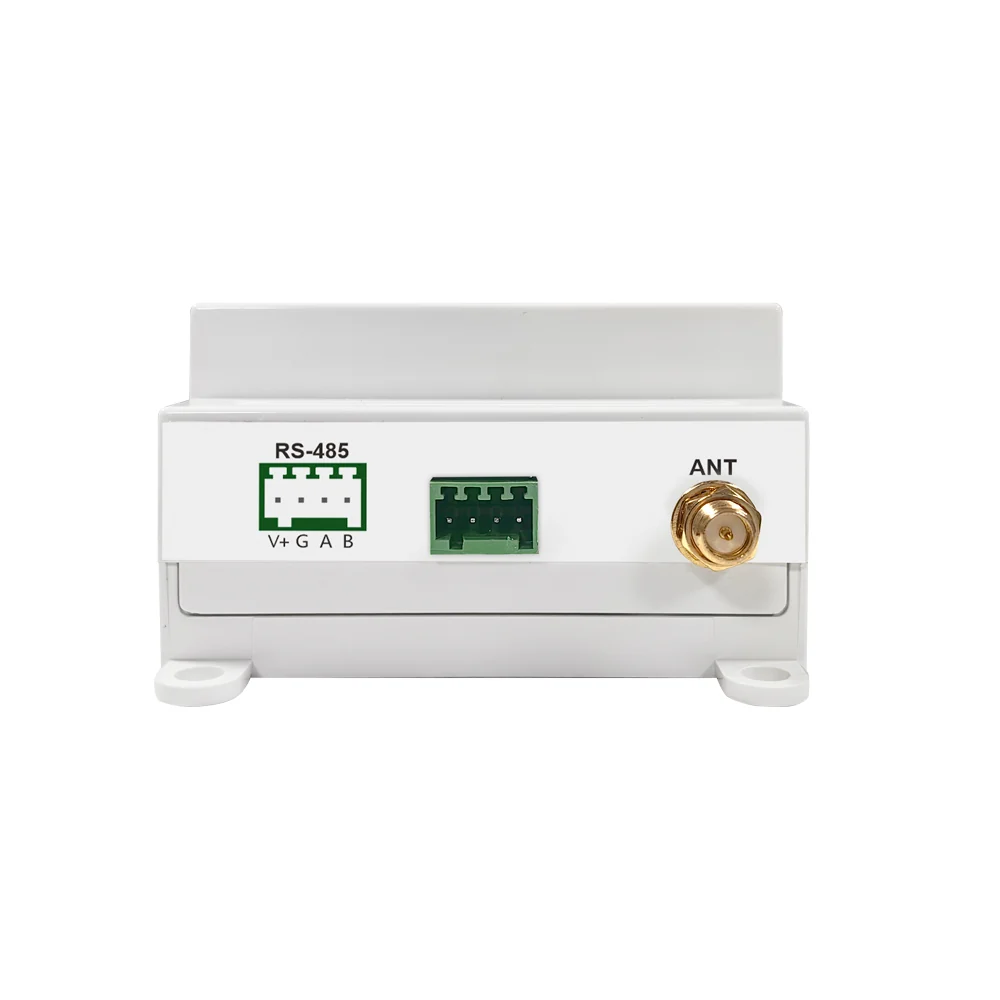 Dessus du WS-PLCMU700 : bornes RS-485 V+ G A B et connecteur d'antenne SMA