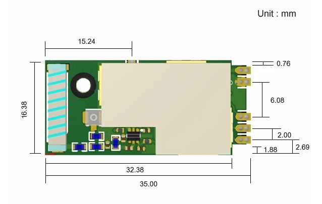 外觀尺寸圖－LoRa無線傳輸模組 TRW-LORA20UARTC
