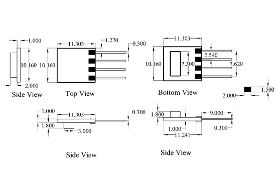 Three-view dimensions - ASK RF transmitter module TWS-ES