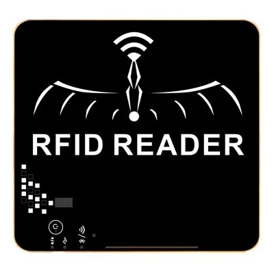 WS-Table RFID-B-N 正面：黑色鋼化玻璃面板、LCD、觸摸按鍵與底部 LED 燈條