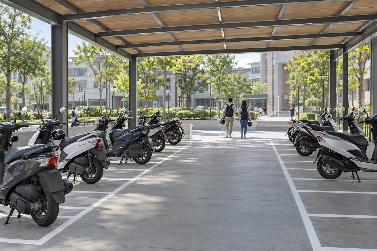Schools and university campuses motorcycle parking application illustration