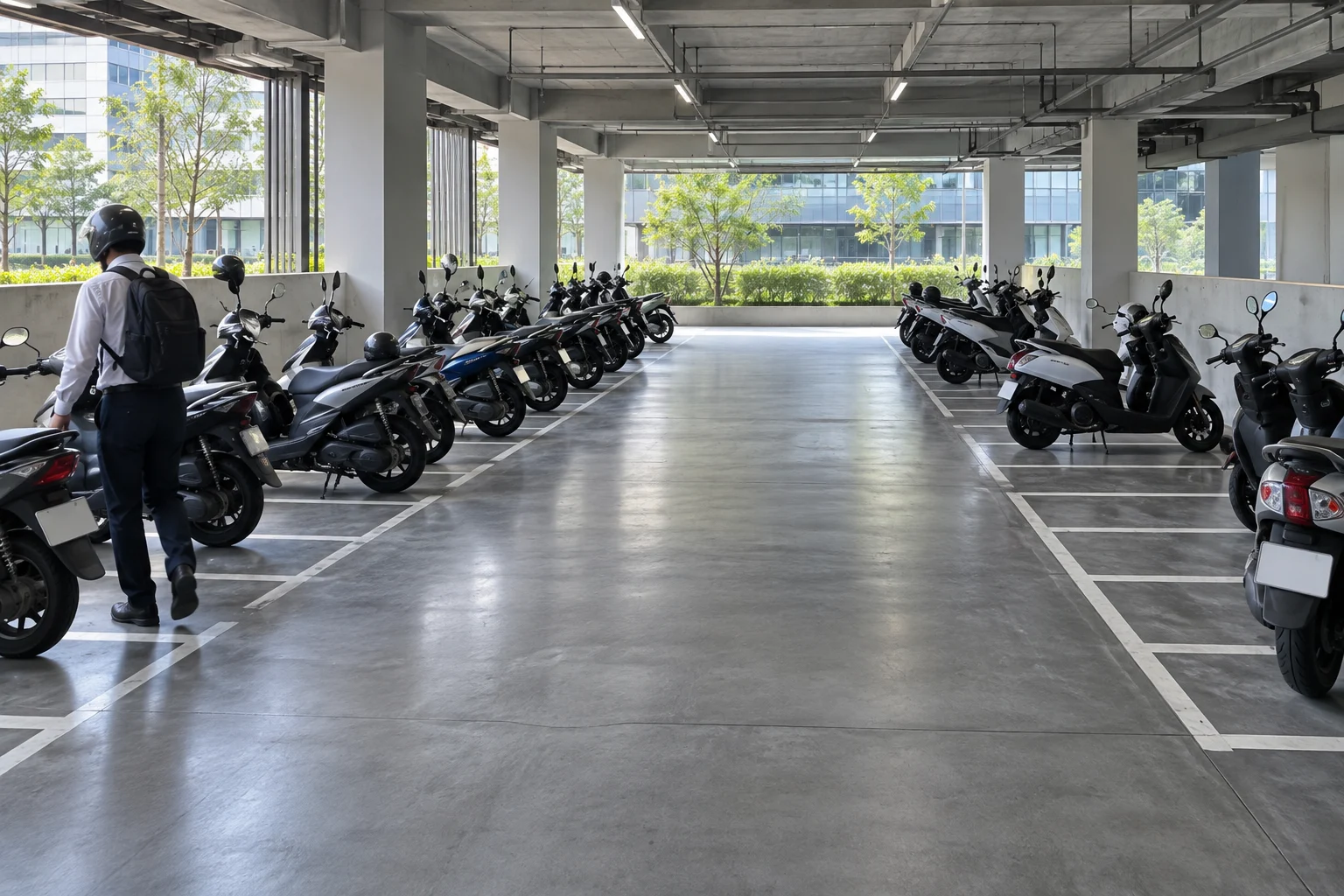 Business sites and employee parking motorcycle parking application illustration