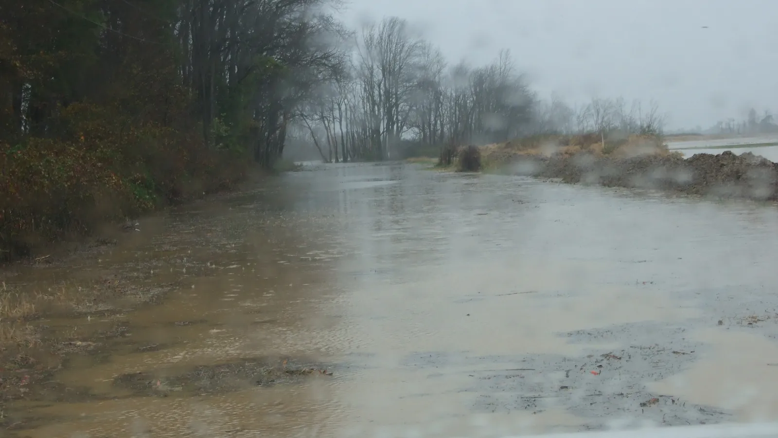 Road flooded after heavy rain