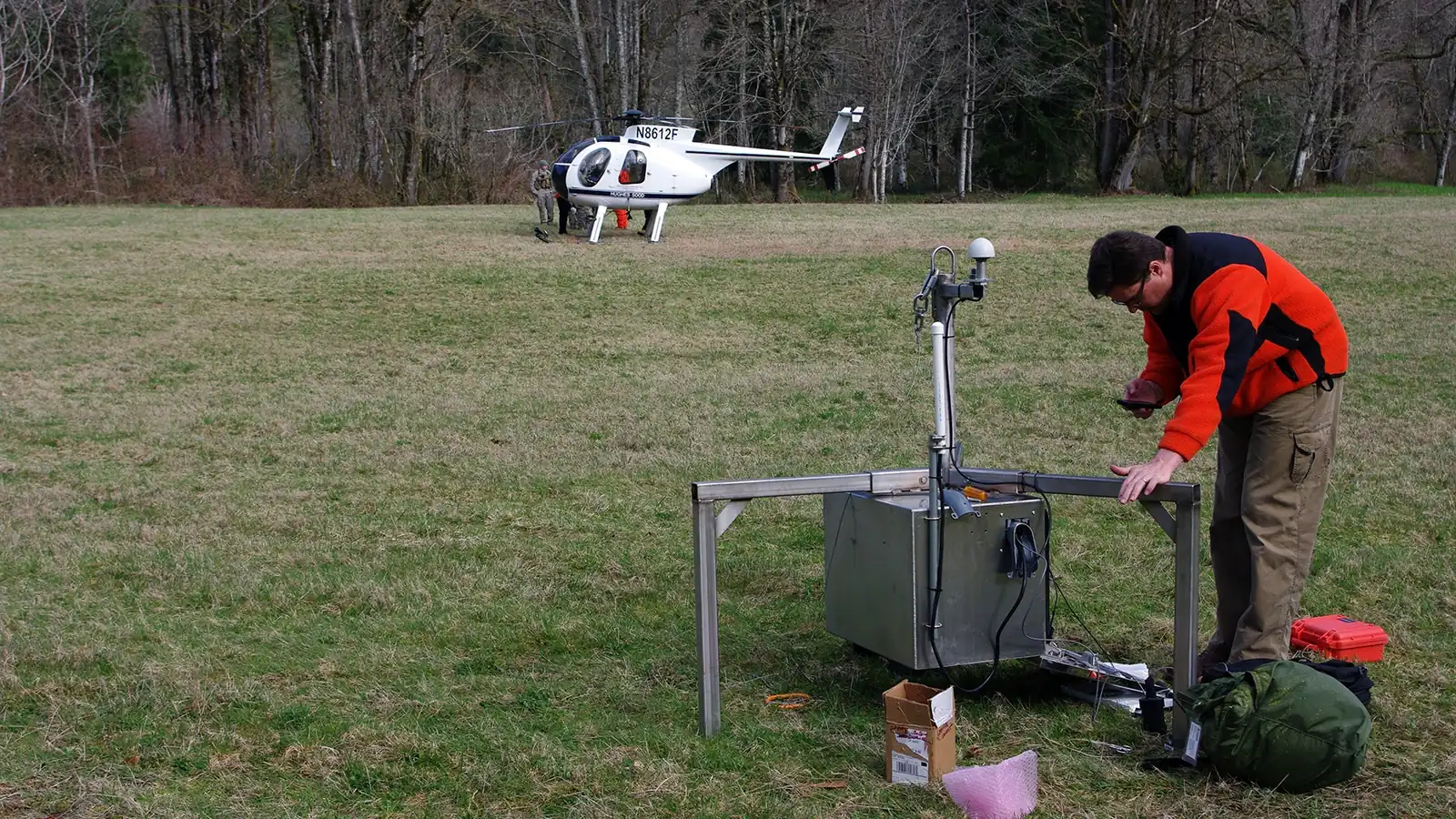 Setting up a wireless monitoring station beside a landslide