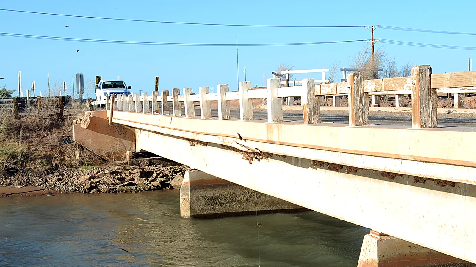River bridge damaged by an earthquake
